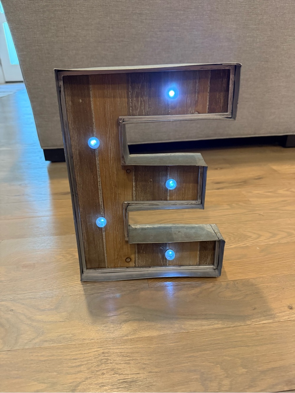 Decorative Rustic 'E' Marquee Light - Blue LED